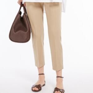 Max Mara Women' Stretch Satin Cropped Trousers Tan Size 2  Designer Old Money